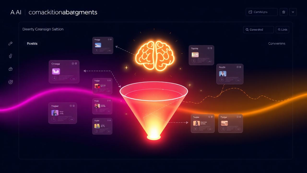 AI marketing automation dashboard — funnel and brain