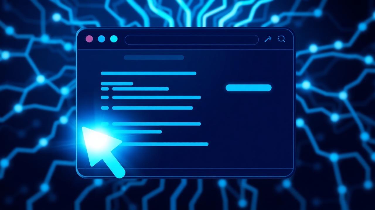 Browser-use AI agent — autonomous cursor on glowing browser