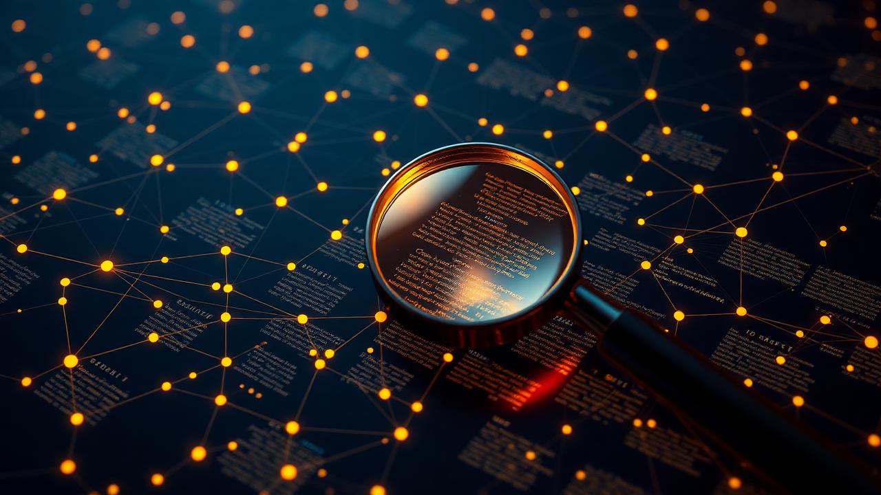 AI research agent — magnifying glass over knowledge graph